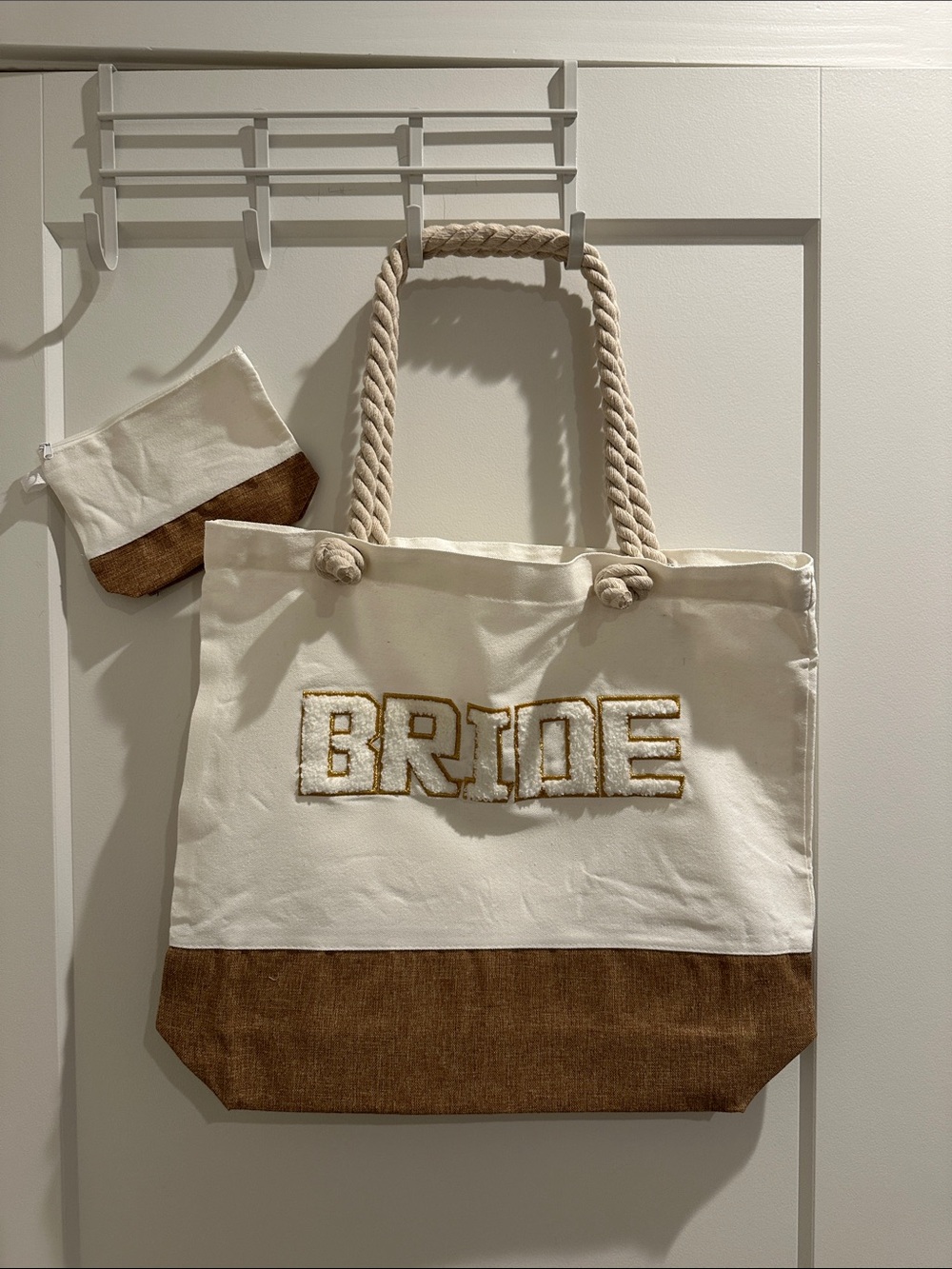 BRIDE Canvas Tote Bag with Rope Handles - Cream and Brown